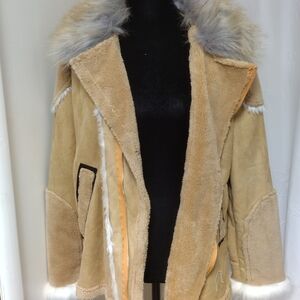 Beige Faux Shearling Hooded Coat - Women's Jacket